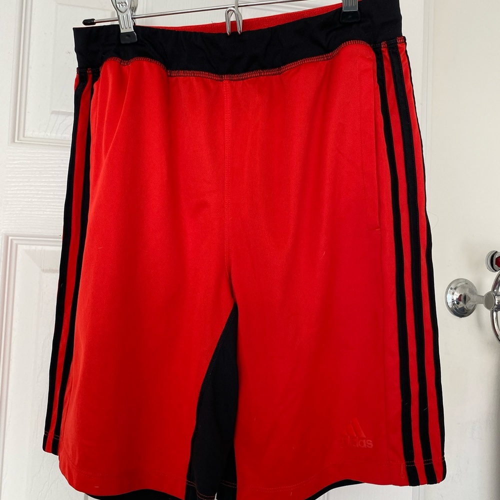 Adidas Men's Red and Black Climalite Athletic Shorts